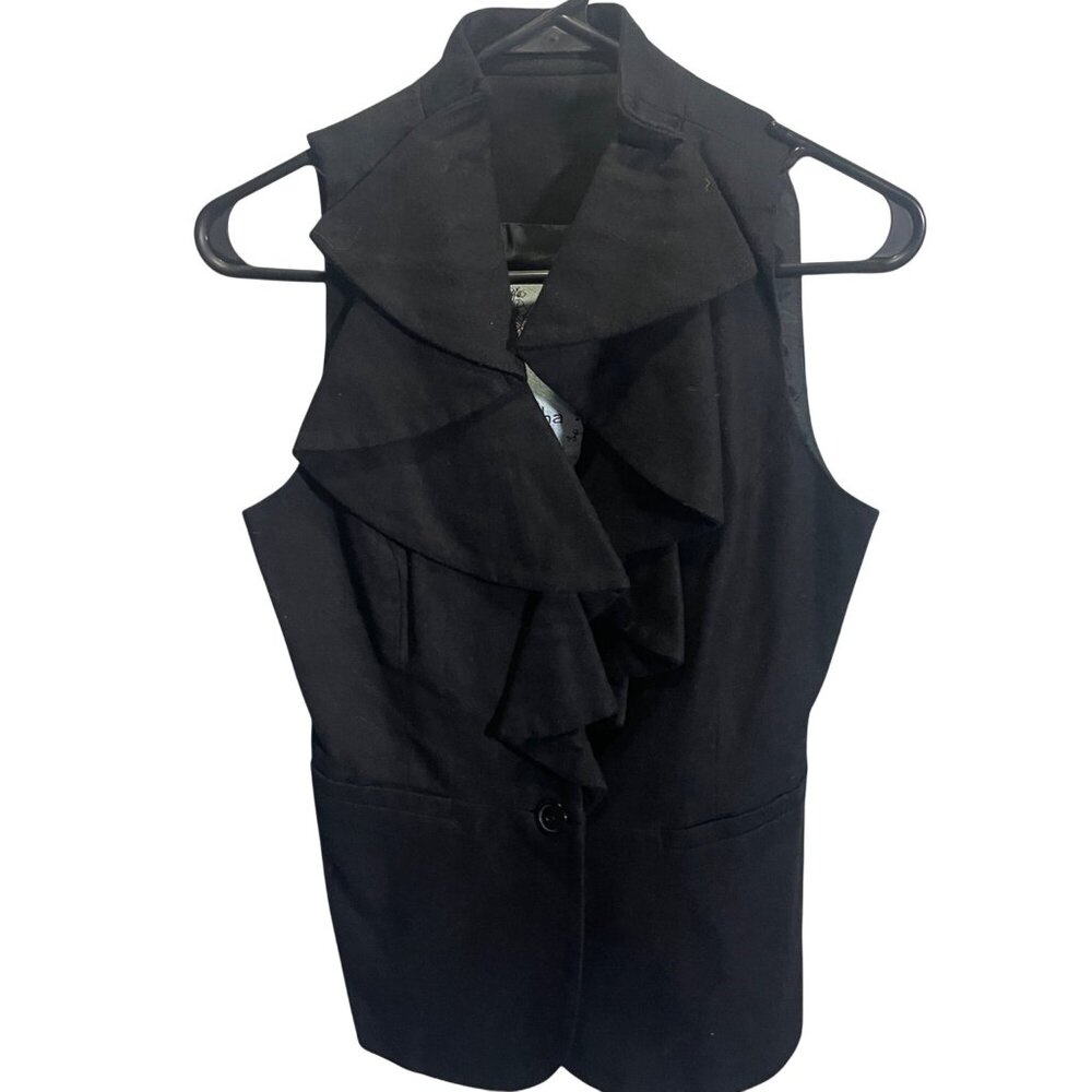 Anthropologie Tabitha Womens Ruffled Black Sleeveless Vest Size 4
